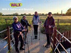 Nordic walkers on a bridge 